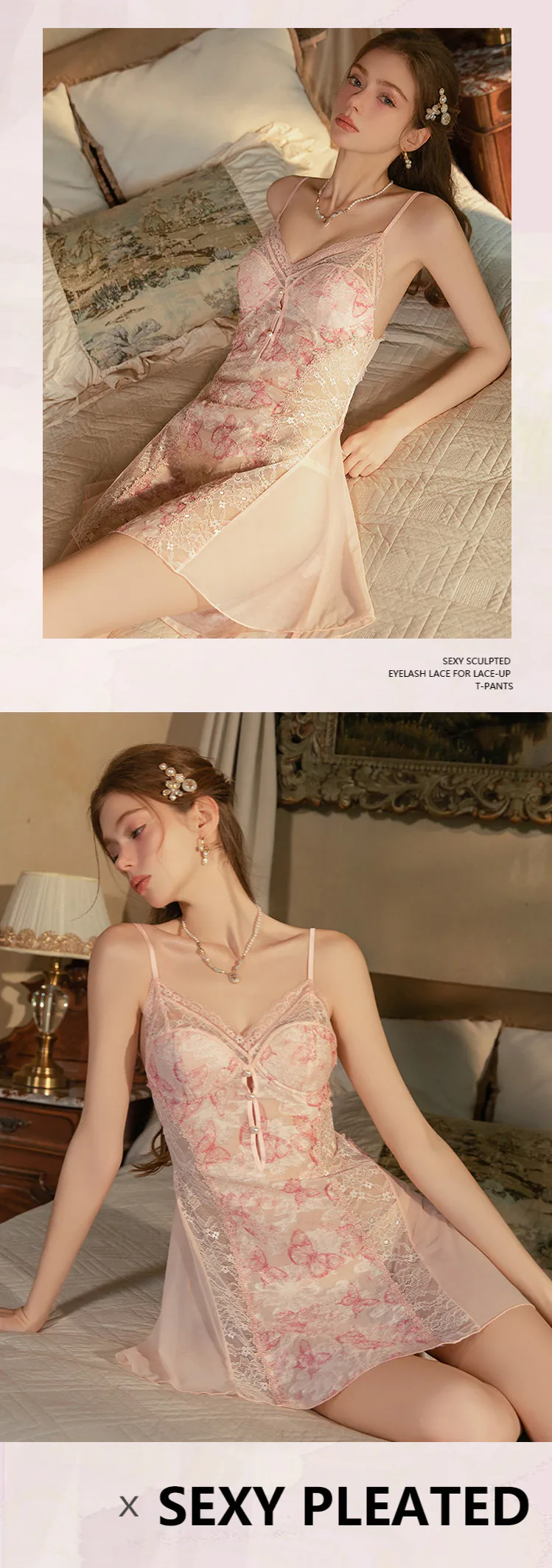 Ladies-V-Neck-Butterfly-Floral-Sheer-Mesh-Spaghetti-Lace-Nightdress13