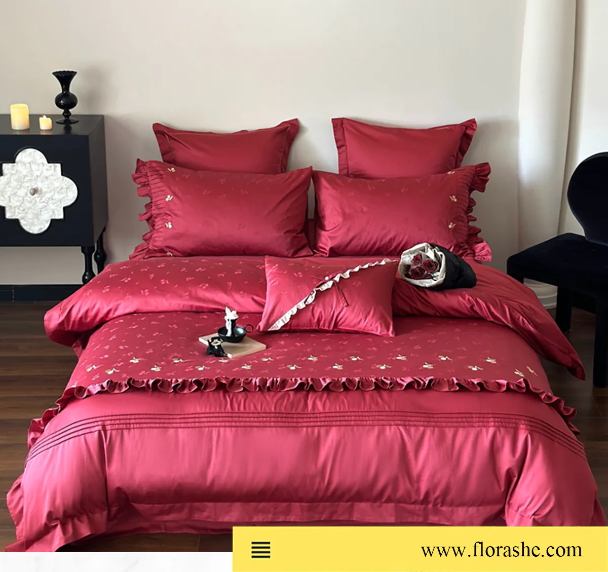 Luxury-100s-Cotton-Floral-Jacquard-Red-Wedding-Bedding-4-Pcs-Set07