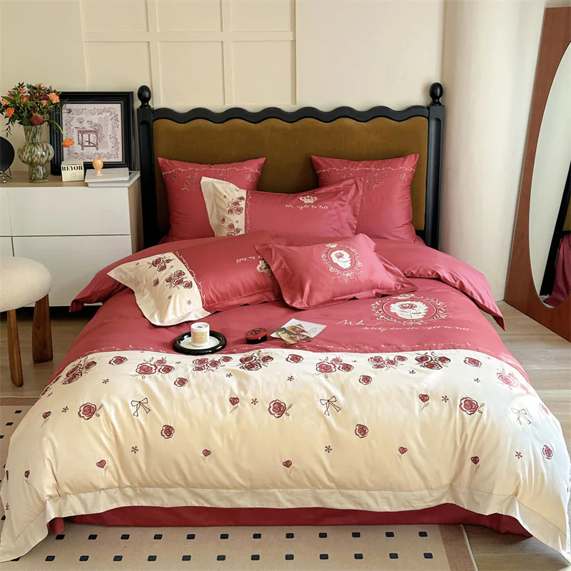 Luxury Romantic Rose 1000 Thread Count Cotton Embroidery Bedding Set01