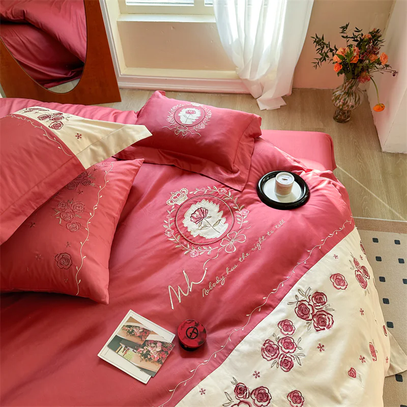 Luxury Romantic Rose 1000 Thread Count Cotton Embroidery Bedding Set02