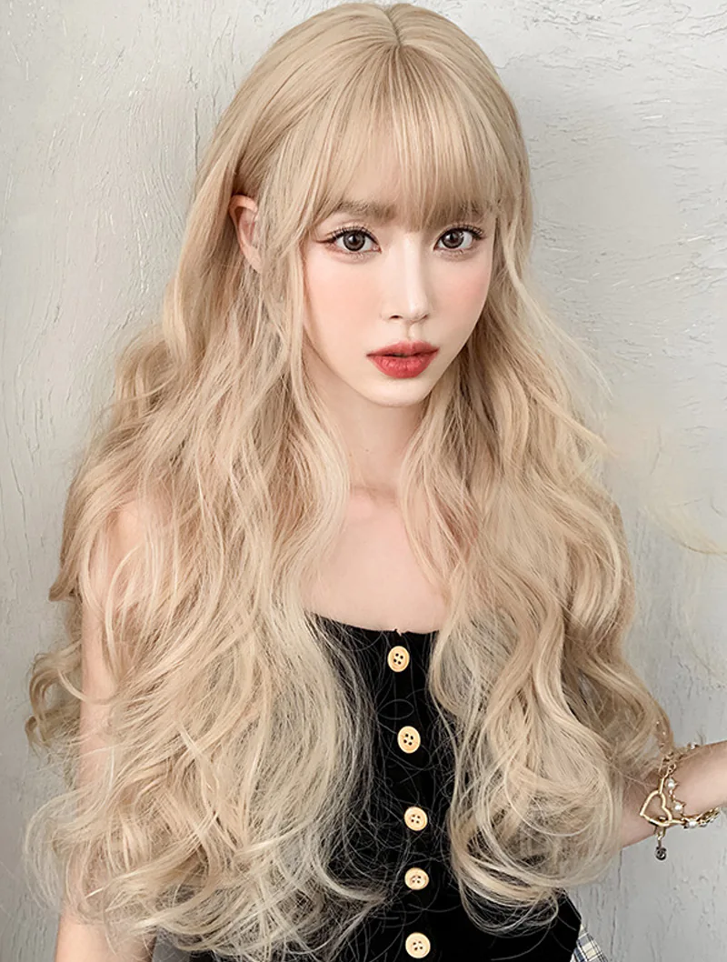 Natural Looking Blonde Heat Resistant Synthetic Party Daily Wigs with Bangs01