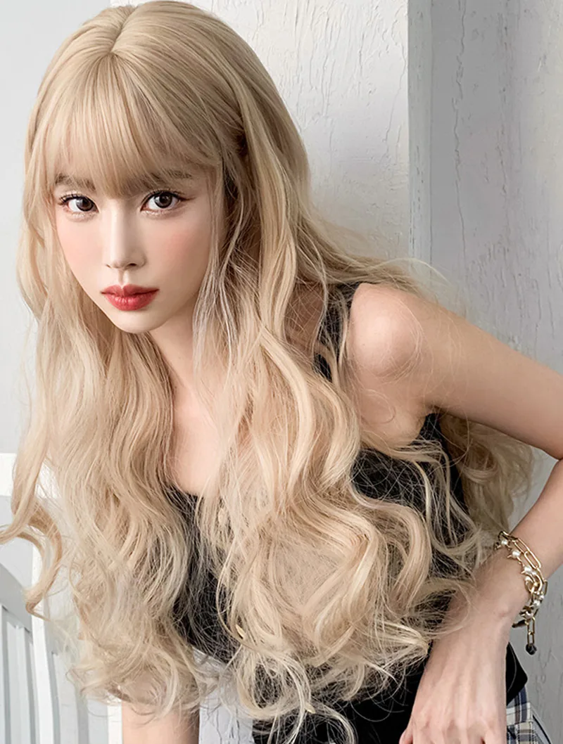 Natural Looking Blonde Heat Resistant Synthetic Party Daily Wigs with Bangs02