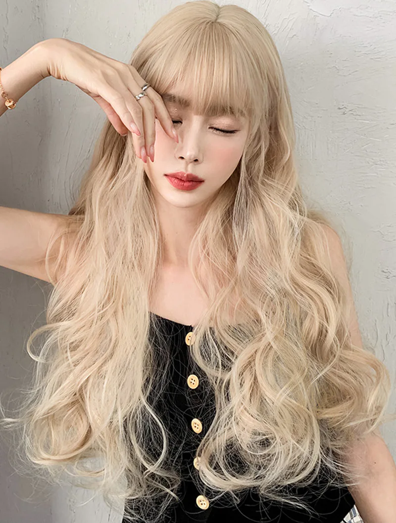 Natural Looking Blonde Heat Resistant Synthetic Party Daily Wigs with Bangs03