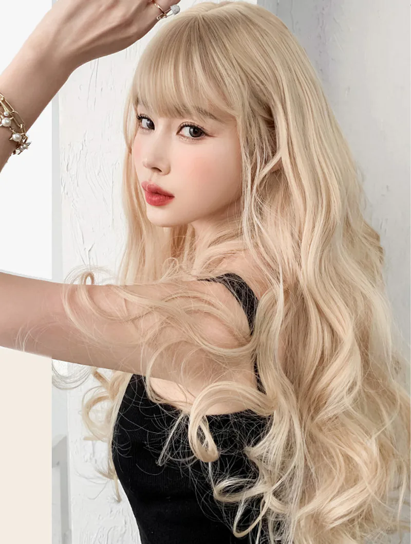 Natural Looking Blonde Heat Resistant Synthetic Party Daily Wigs with Bangs05