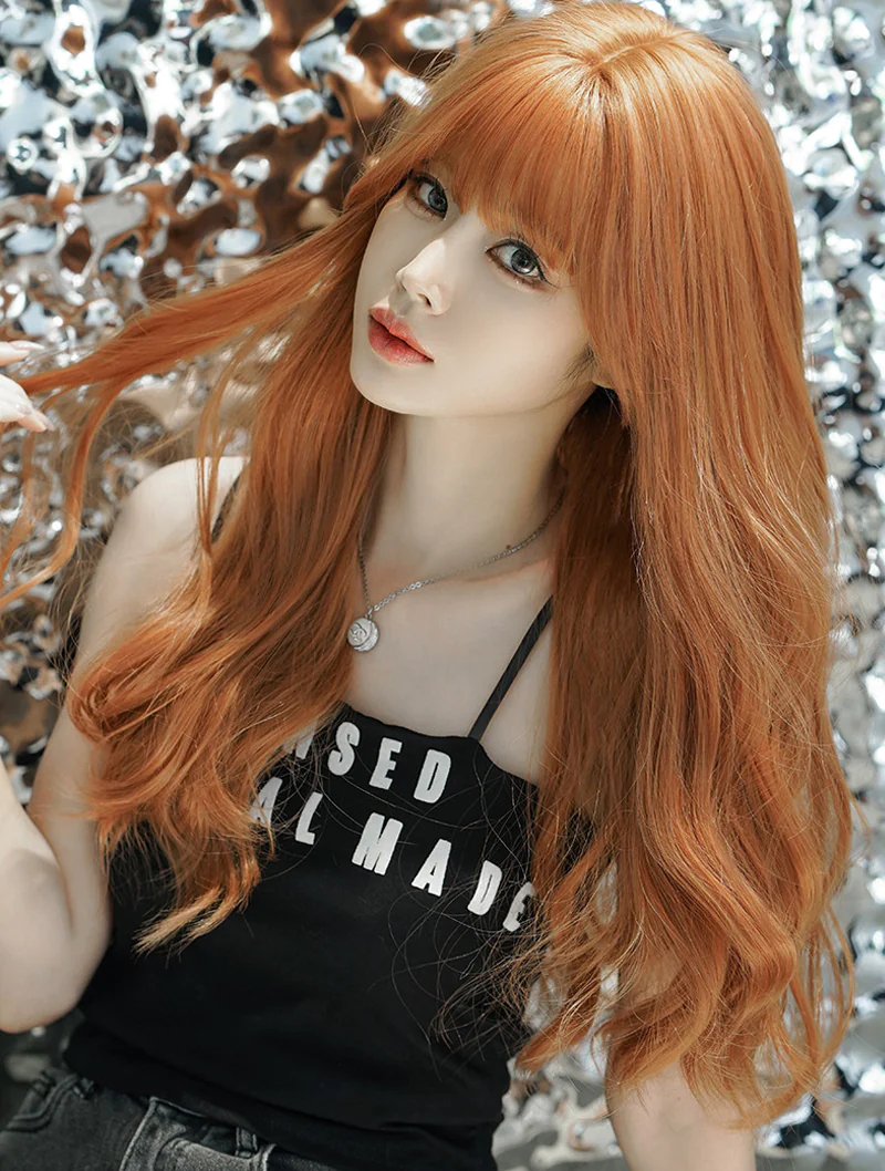 Orange Synthetic Hair Party Anime Cosplay Long Wavy Wig with Bangs01