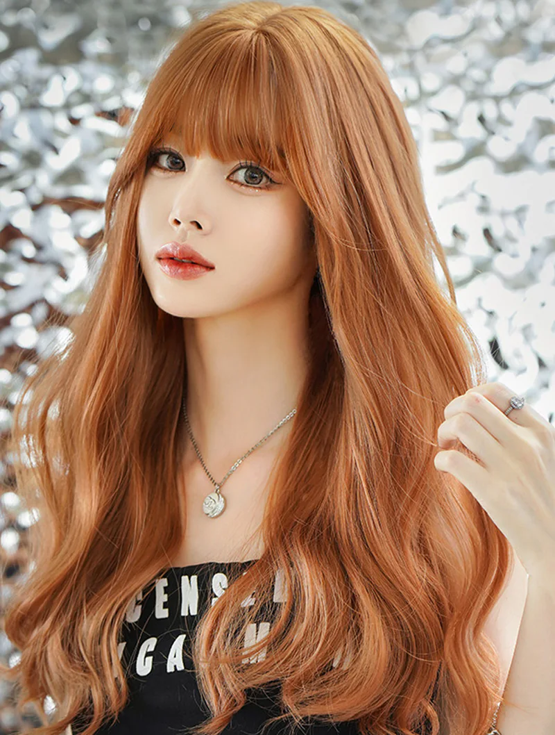 Orange Synthetic Hair Party Anime Cosplay Long Wavy Wig with Bangs03