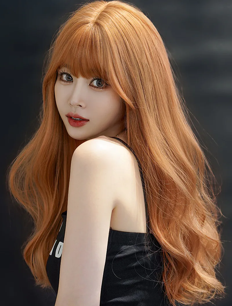Orange Synthetic Hair Party Anime Cosplay Long Wavy Wig with Bangs04