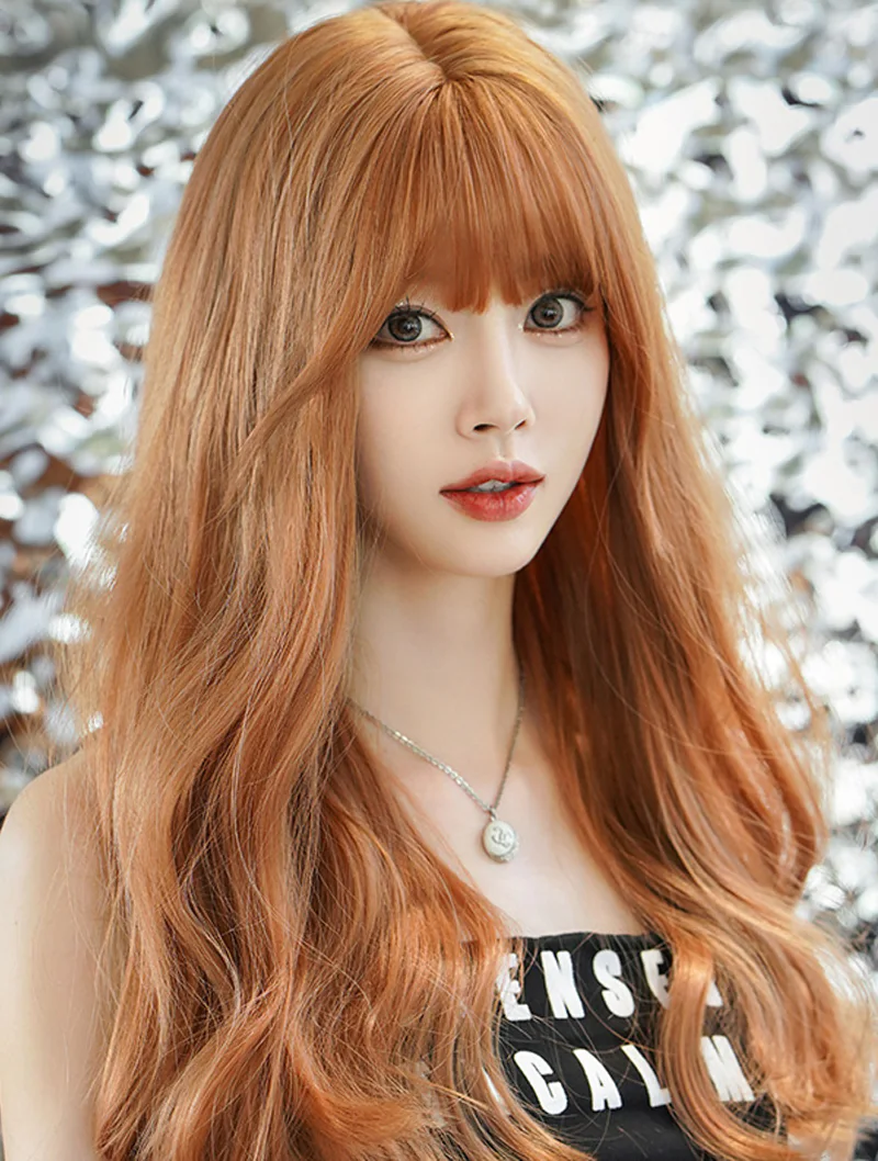 Orange Synthetic Hair Party Anime Cosplay Long Wavy Wig with Bangs05