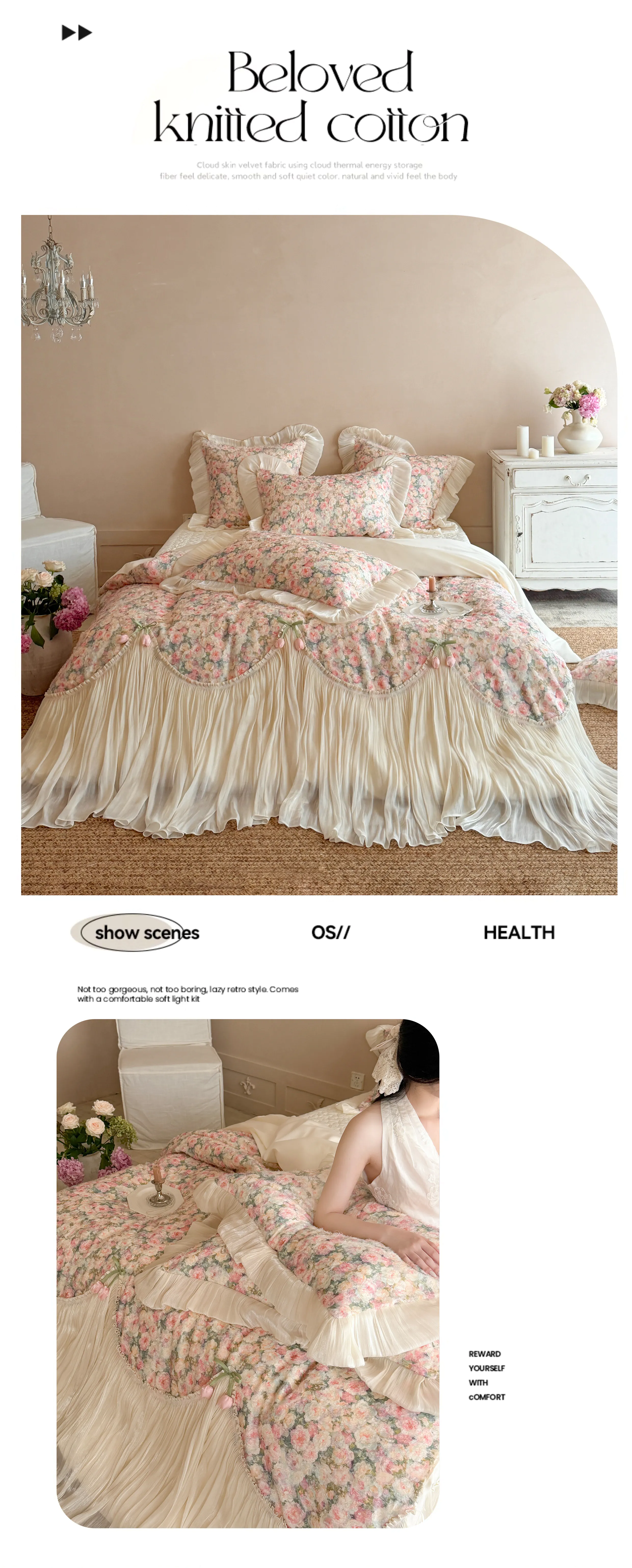 Pastoral-Cottagecore-Pink-Floral-100S-Cotton-Sheer-Tulle-Ruffle-Bedding-Set07