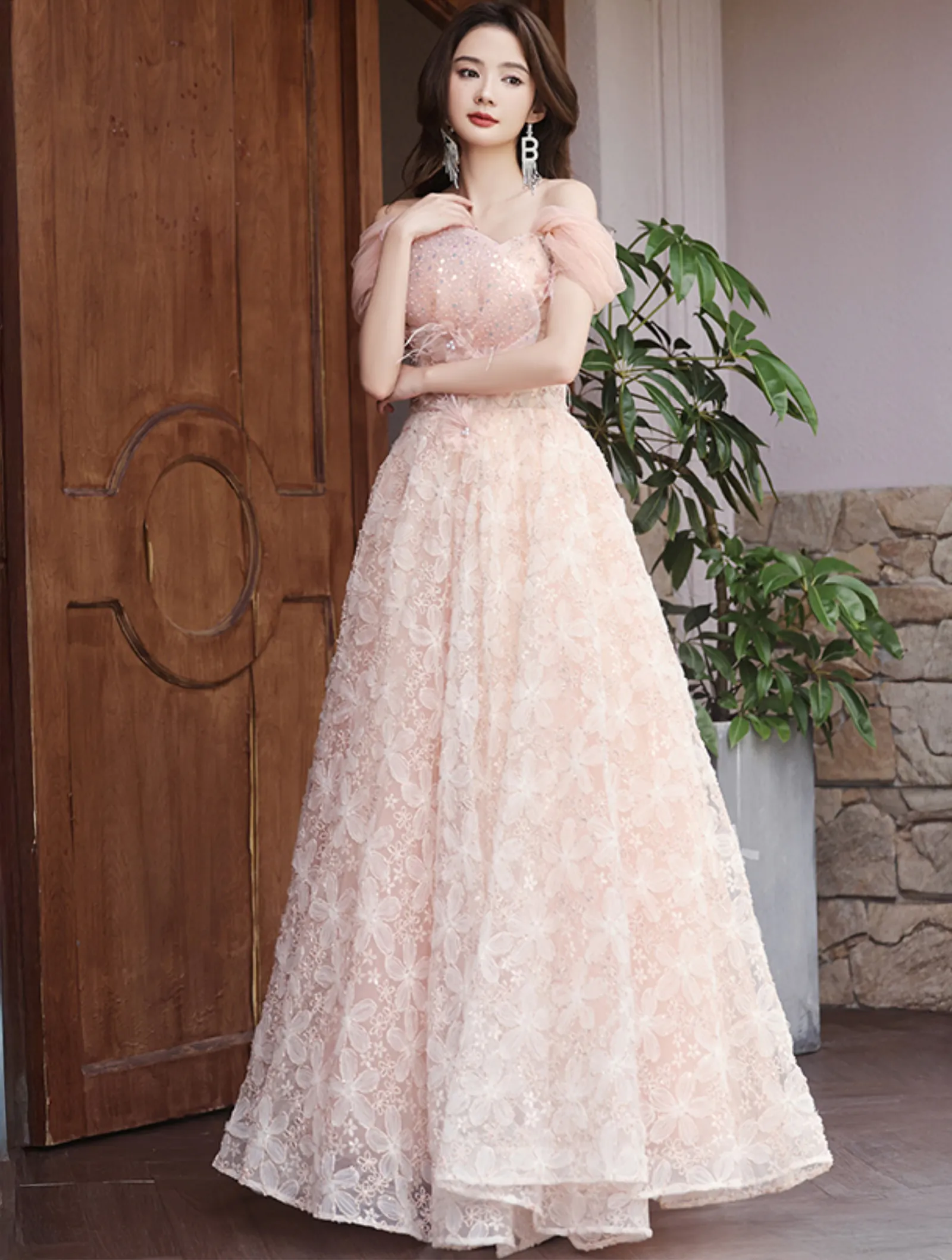 strapless open back dress Sweetheart Tulle Lace Pink Long Prom Dress Pretty Party Dress PSK660 US18 / Custom Color main image 0