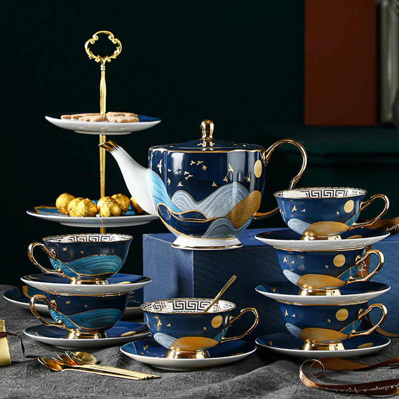 Retro Delicate Bone Porcelain Ceramic High Tea Coffee Cup and Saucer Set01