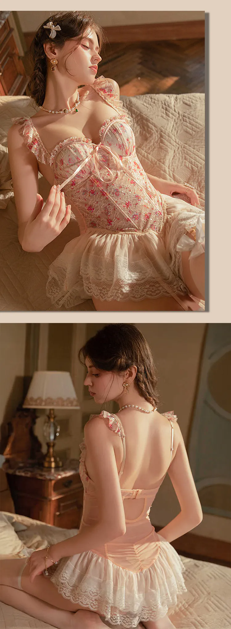 Romantic-Floral-Lace-Mesh-Underwire-Padding-Backless-Babydoll-Nightdress15