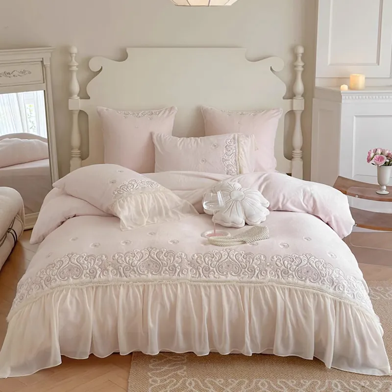 Romantic French Style Milk Fiber Bed Sheet Quilt Cover 4 Pcs Set01