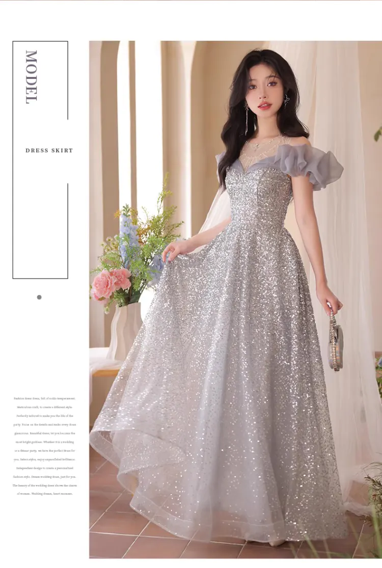 Short-Puff-Sleeves-Silver-Banquet-Hosting-Prom-Dress-Evening-Gown11