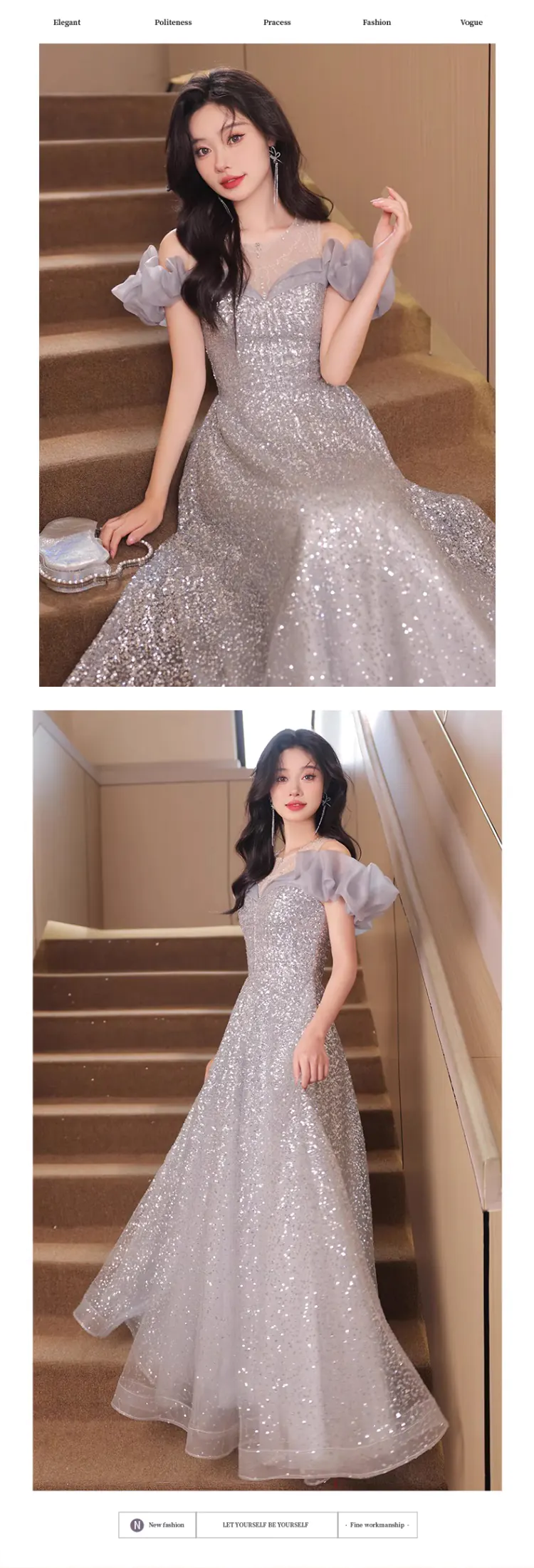 Short-Puff-Sleeves-Silver-Banquet-Hosting-Prom-Dress-Evening-Gown12