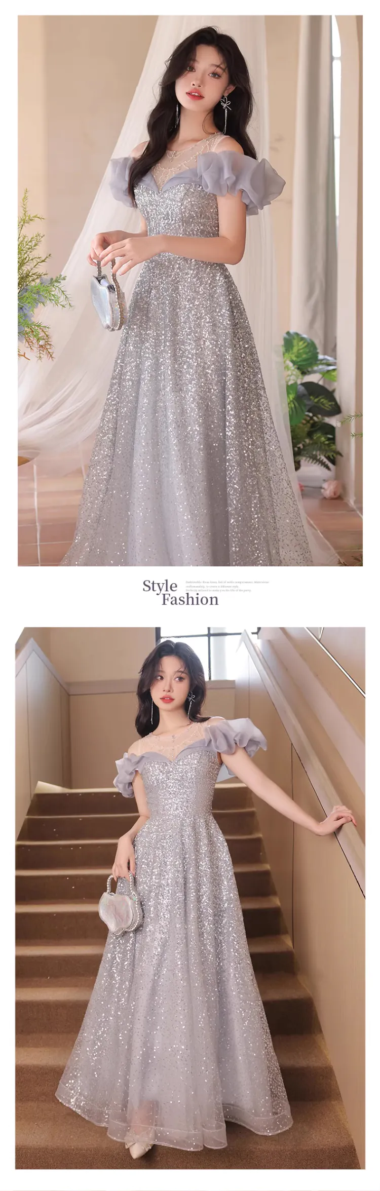 Short-Puff-Sleeves-Silver-Banquet-Hosting-Prom-Dress-Evening-Gown14