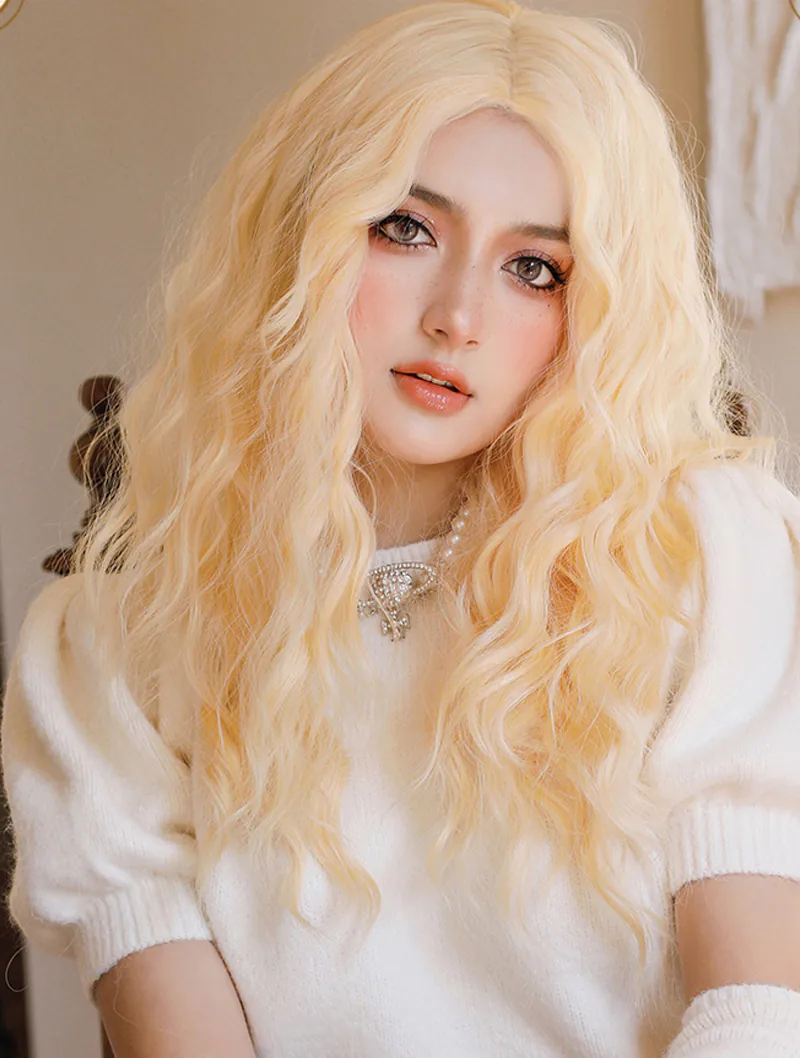 Side Parting Platinum Blonde Wavy Hair Wigs for Daily Cosplay Party01