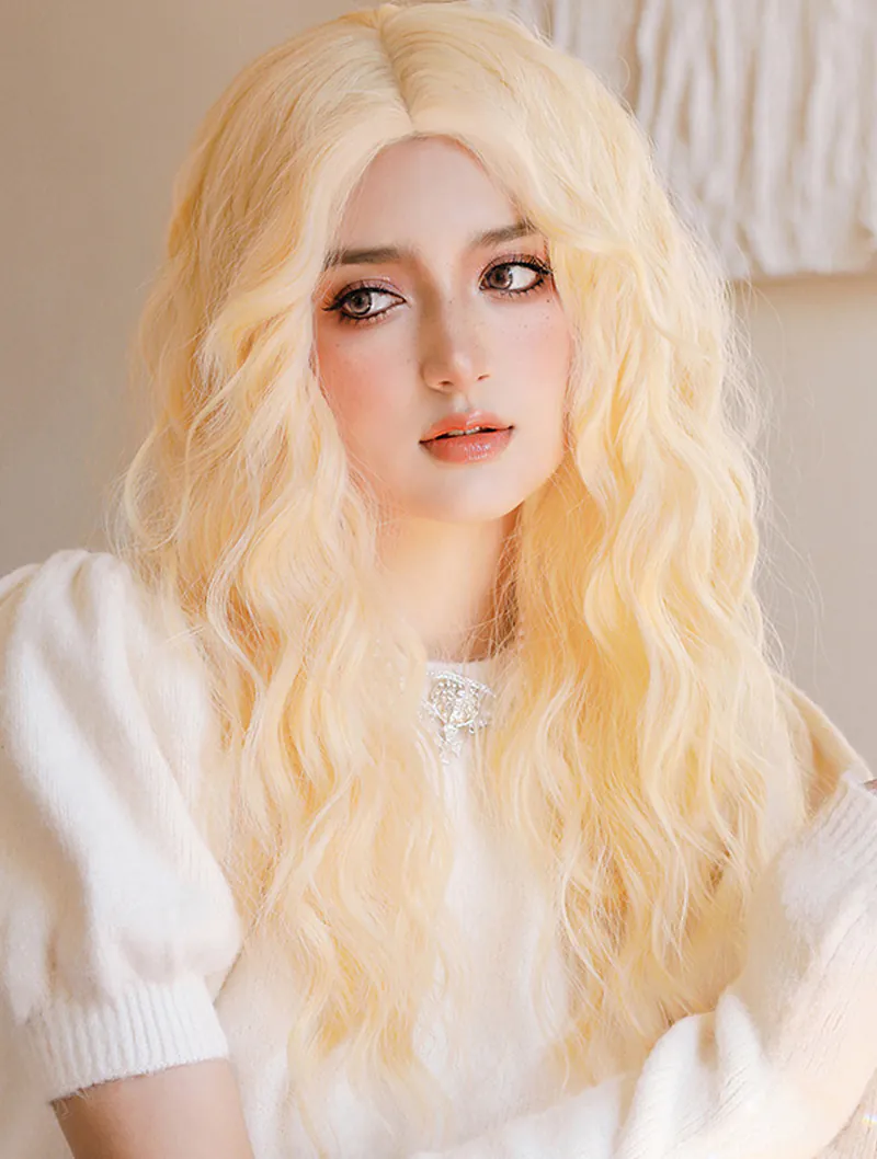 Side Parting Platinum Blonde Wavy Hair Wigs for Daily Cosplay Party04