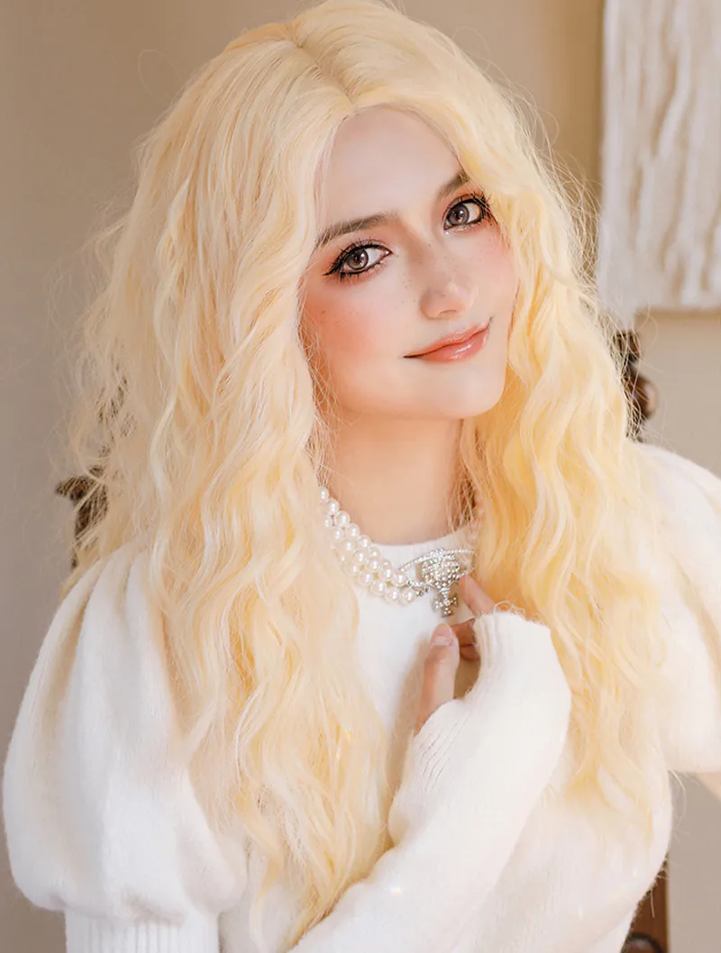 Side Parting Platinum Blonde Wavy Hair Wigs for Daily Cosplay Party05
