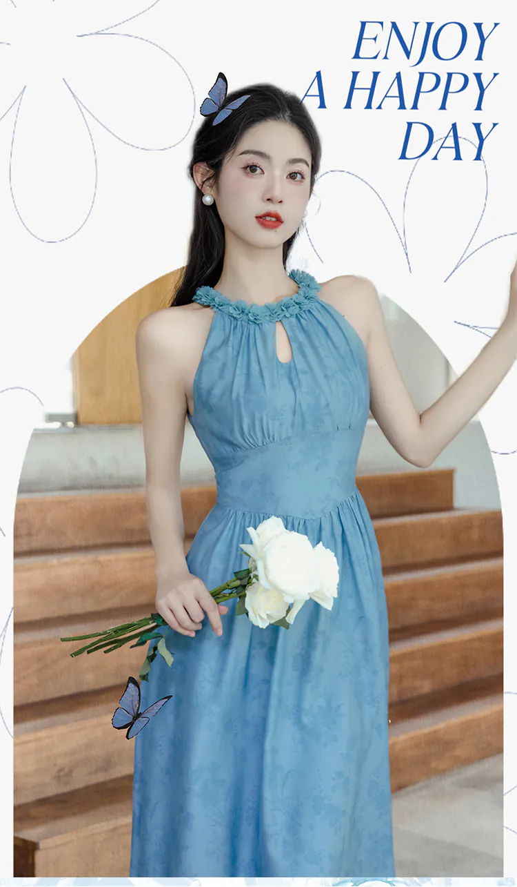 Sweet-Soft-Blue-Flower-Printed-Chiffon-Casual-Dress-with-Cardigan-Set08