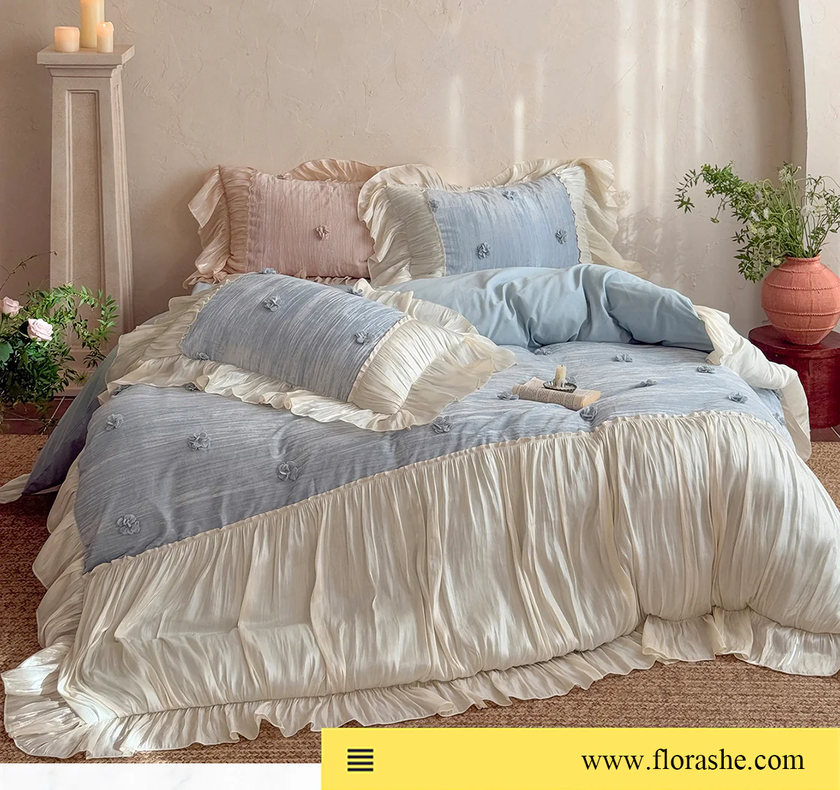 Ultra-Soft-French-Style-Brushed-Cotton-Organza-Flower-Bedding-Set15