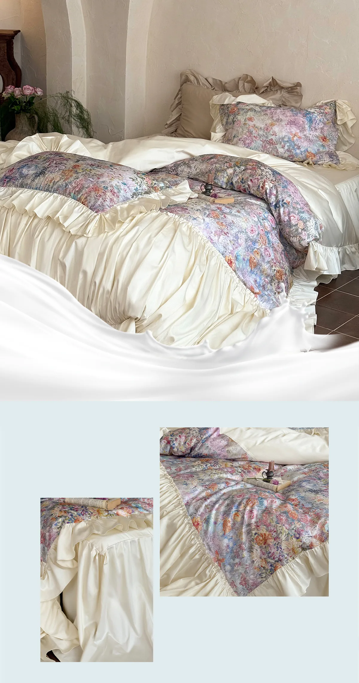 Vintage-French-Cottage-Floral-Garden-50s-Long-Staple-Cotton-Duvet-Cover-Set10