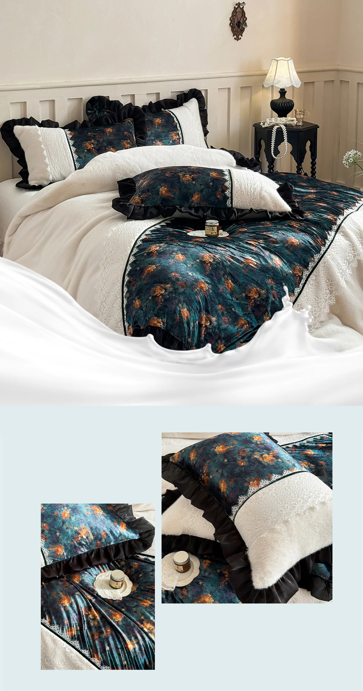 Vintage-Green-French-Palace-Plush-260g-Milk-Velvet-Flannel-Bedding-Set10