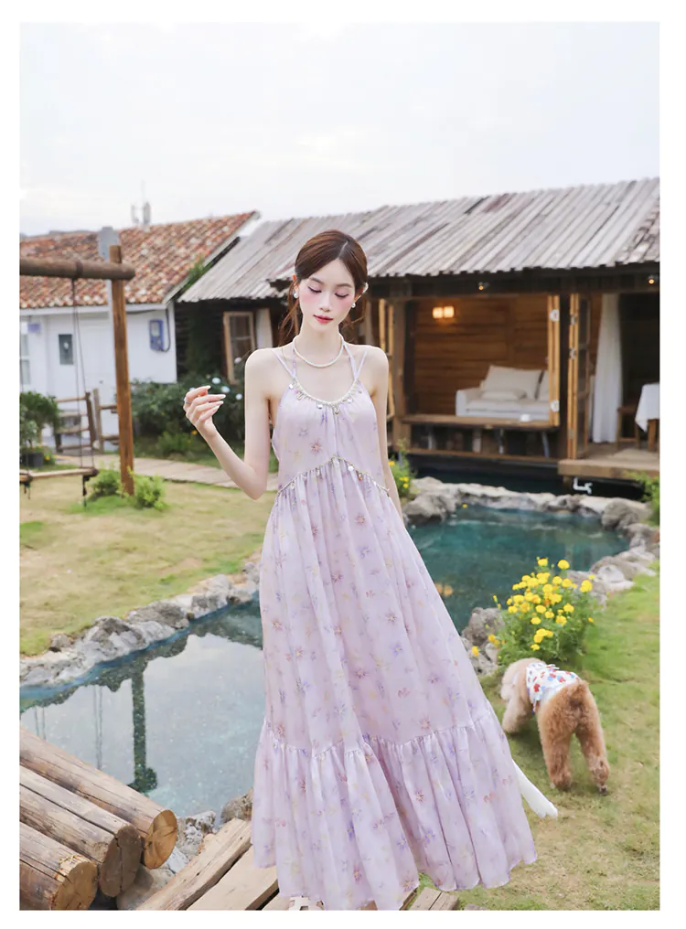 Vintage-Pastel-Purple-Floral-Spaghetti-Strap-Dress-with-Cardigan-Casual-Outfit10