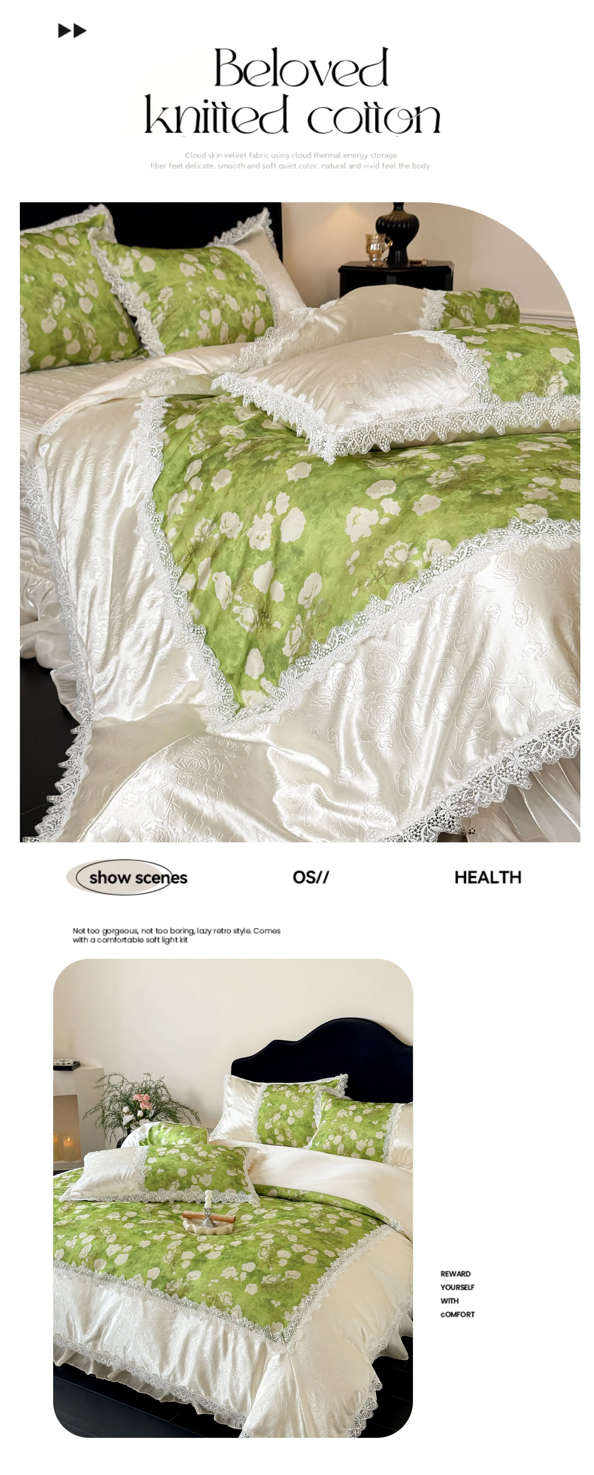 Vintage-Princess-Lime-Green-Floral-Lace-Trim-Tencel-Cotton-Bedding-4-Pcs-Set07