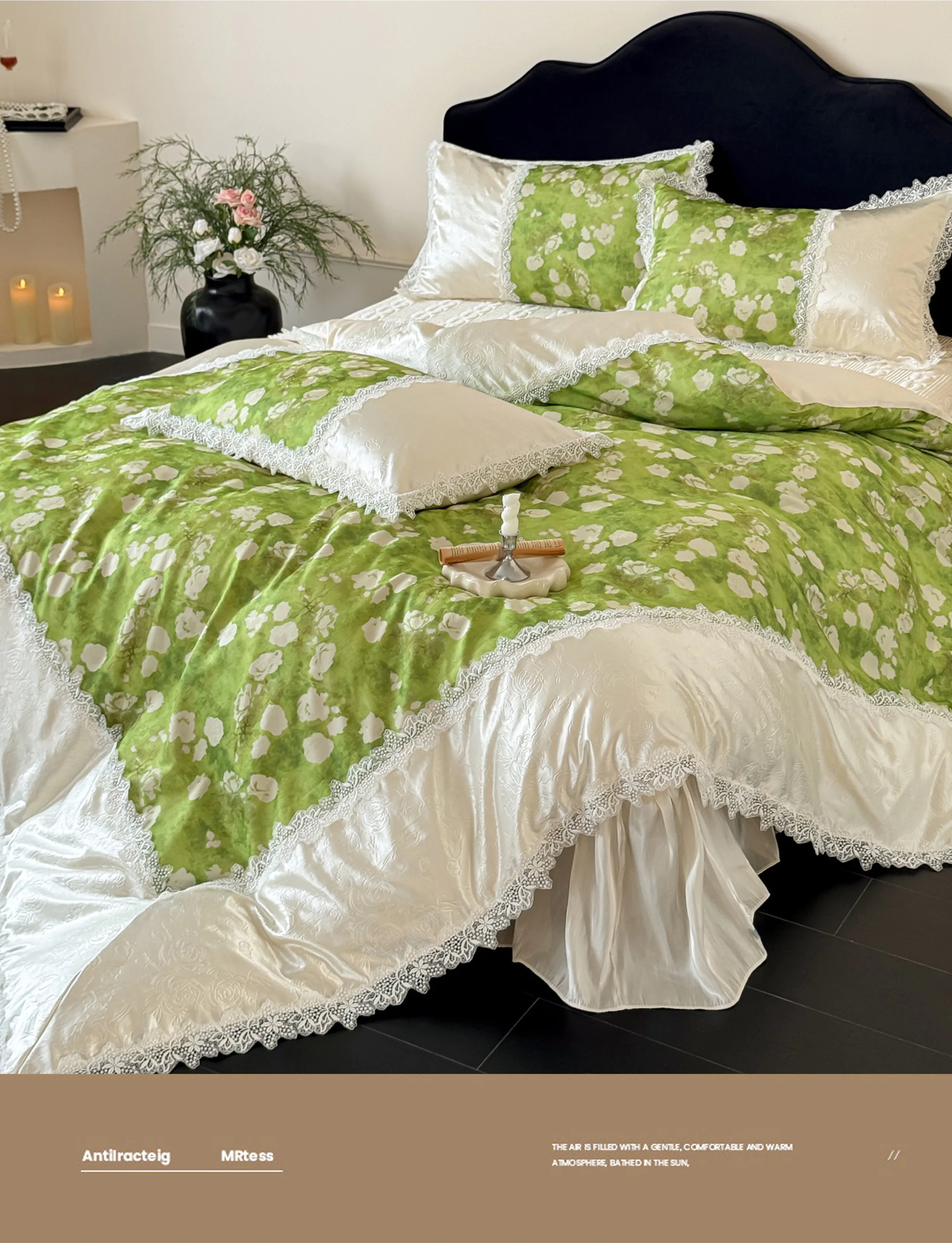 Vintage-Princess-Lime-Green-Floral-Lace-Trim-Tencel-Cotton-Bedding-4-Pcs-Set08