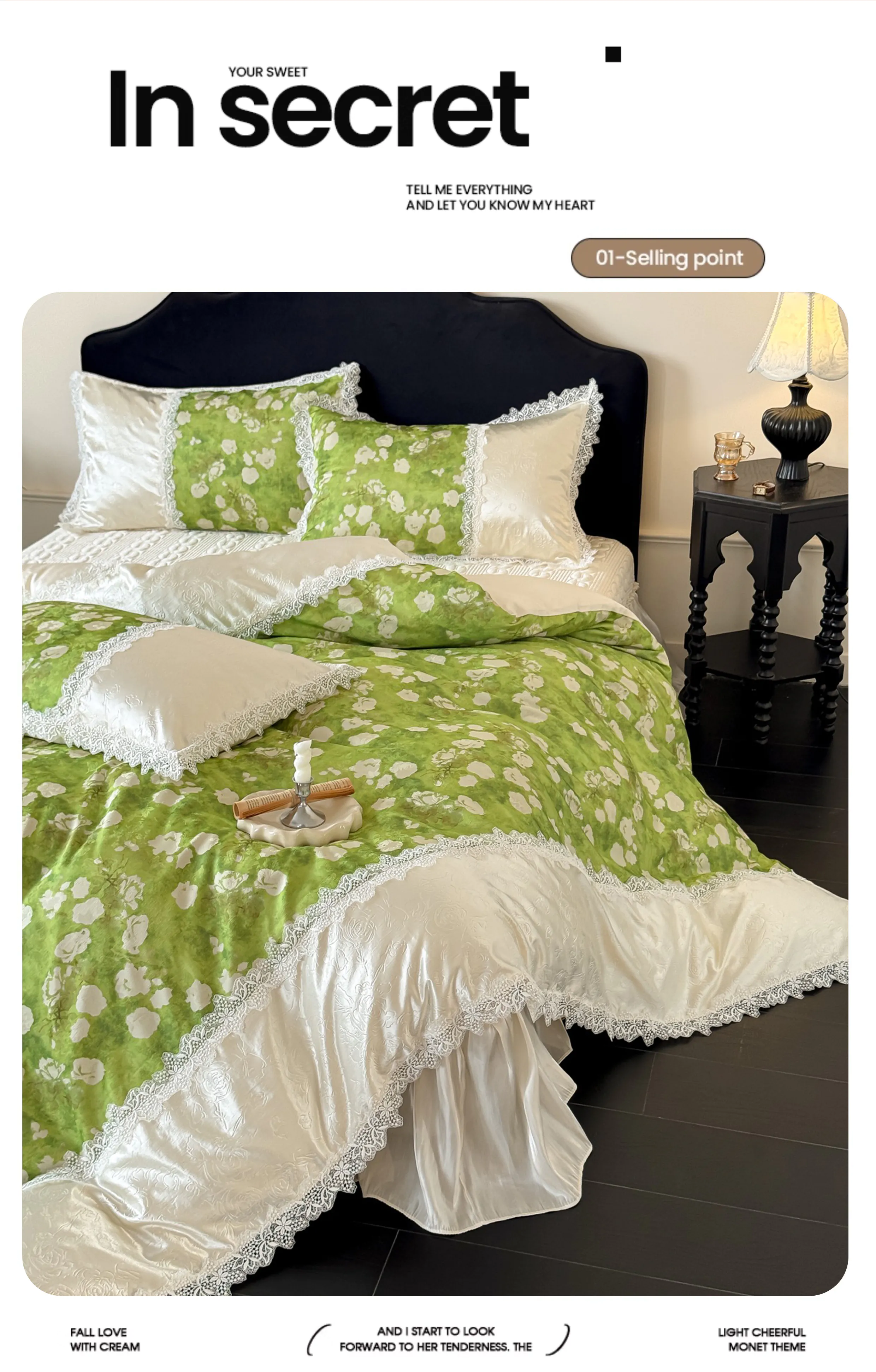 Vintage-Princess-Lime-Green-Floral-Lace-Trim-Tencel-Cotton-Bedding-4-Pcs-Set09