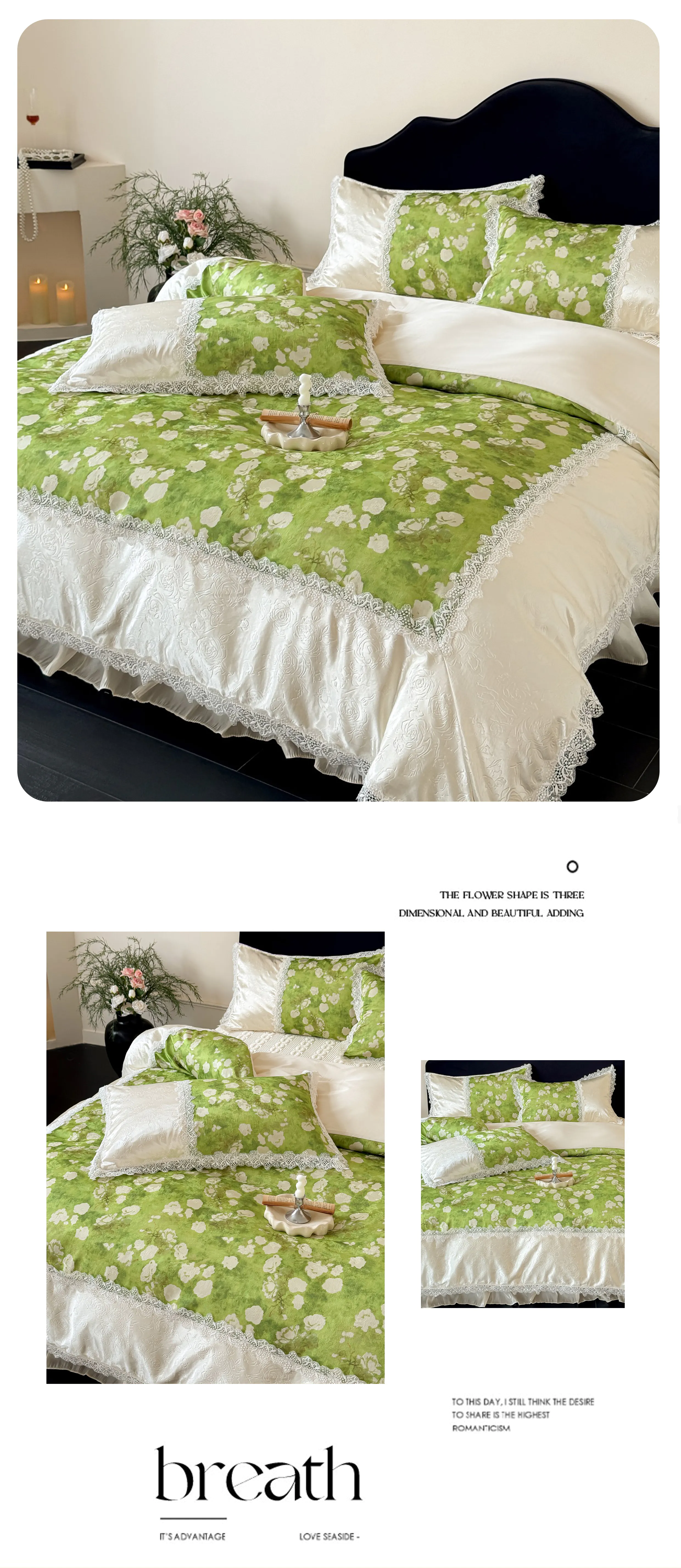 Vintage-Princess-Lime-Green-Floral-Lace-Trim-Tencel-Cotton-Bedding-4-Pcs-Set10