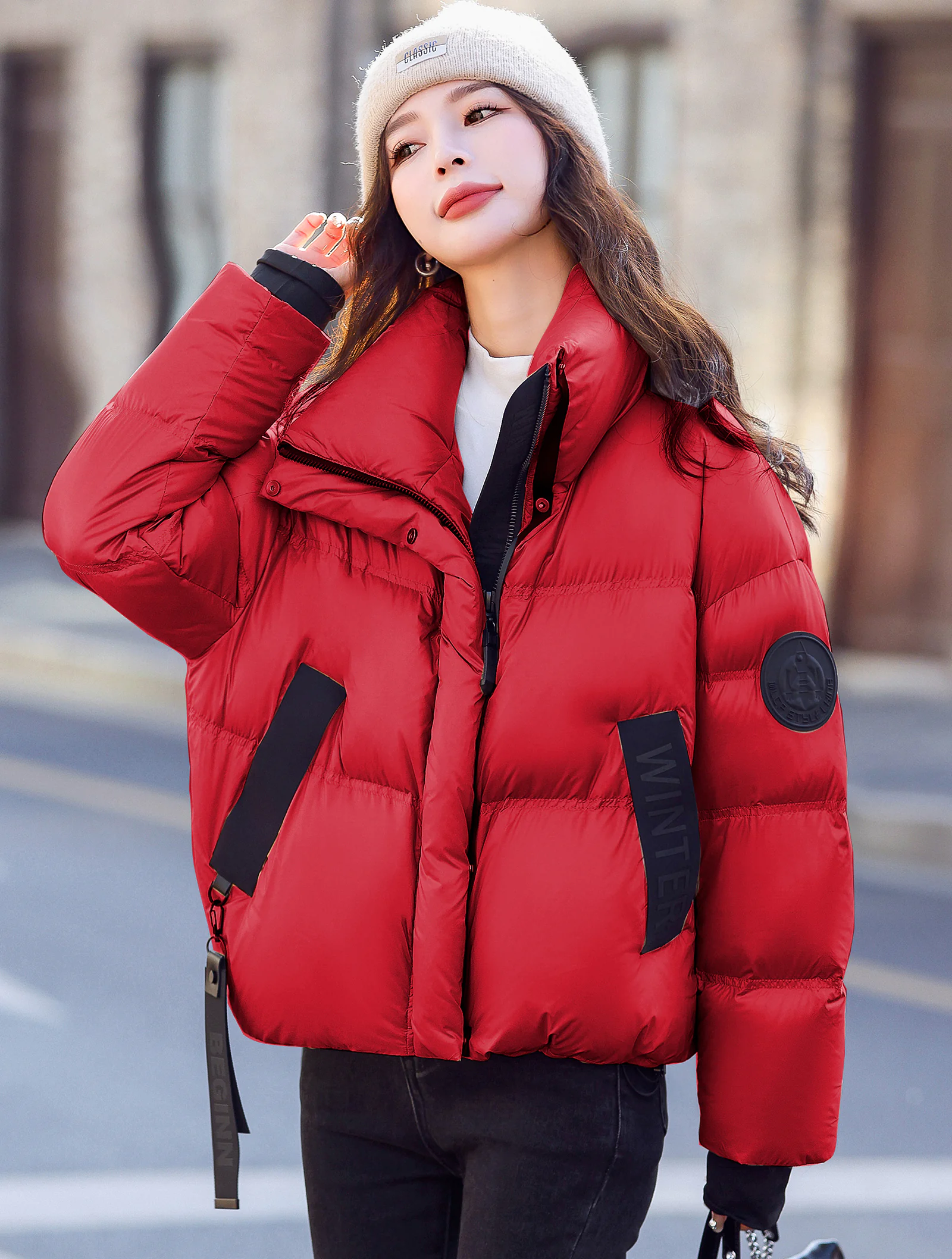 Winter Stand Collar 90% White Duck Down Short Casual Puffer Coat01