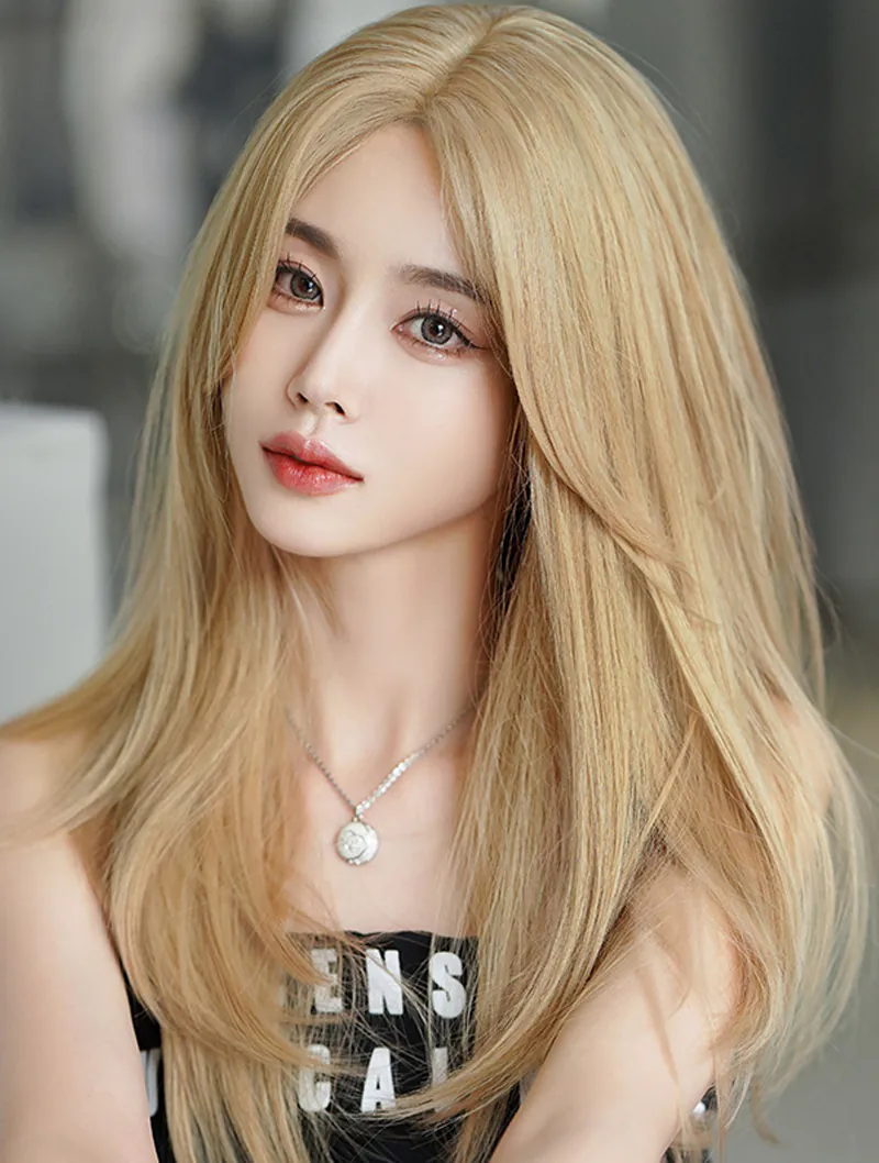Women Synthetic Middle Part Long Straight Hair Daily Party Wig02