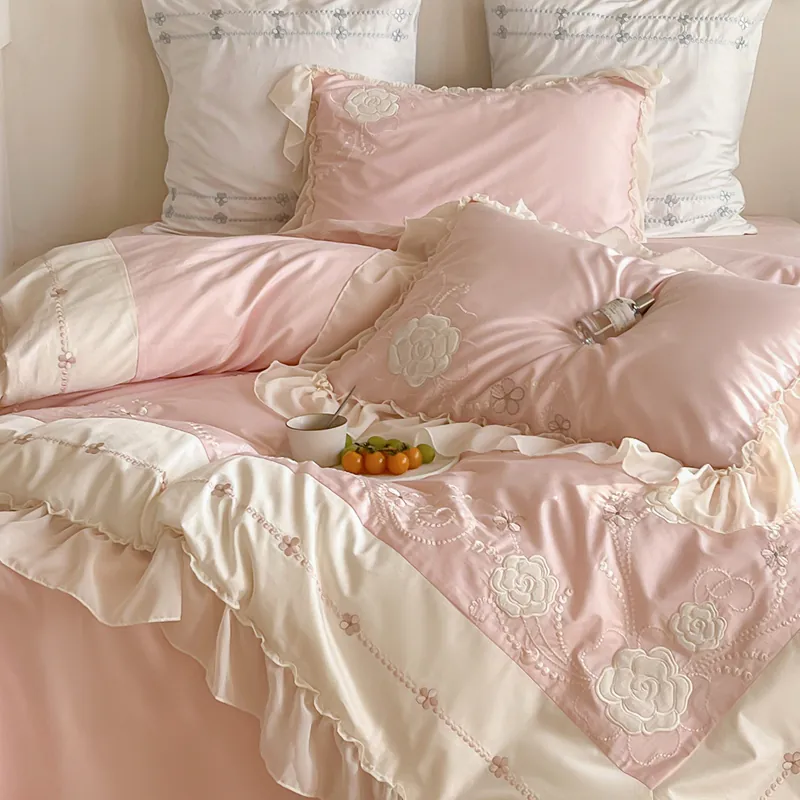 100S Embroidery Long Staple Pure Cotton Soft Bed Sheet 4 Pcs Set02