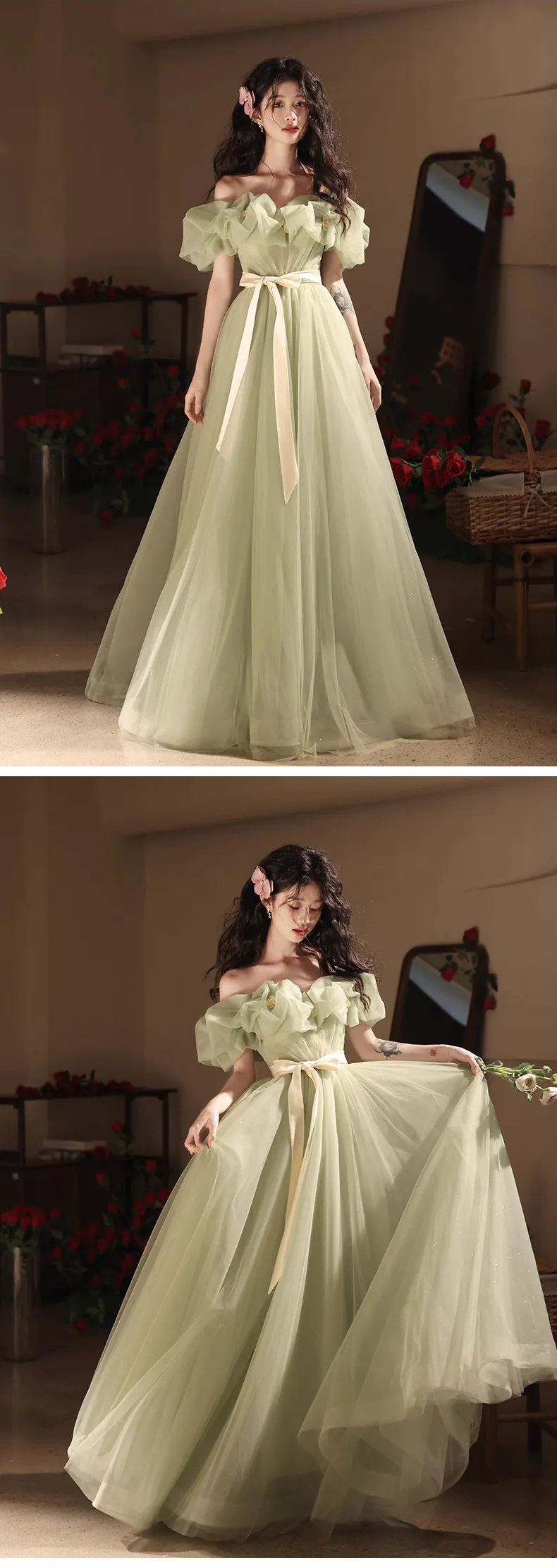 A-Line-Off-the-Shoulder-Soft-Green-Tulle-Formal-Prom-Dress-Evening-Gown12