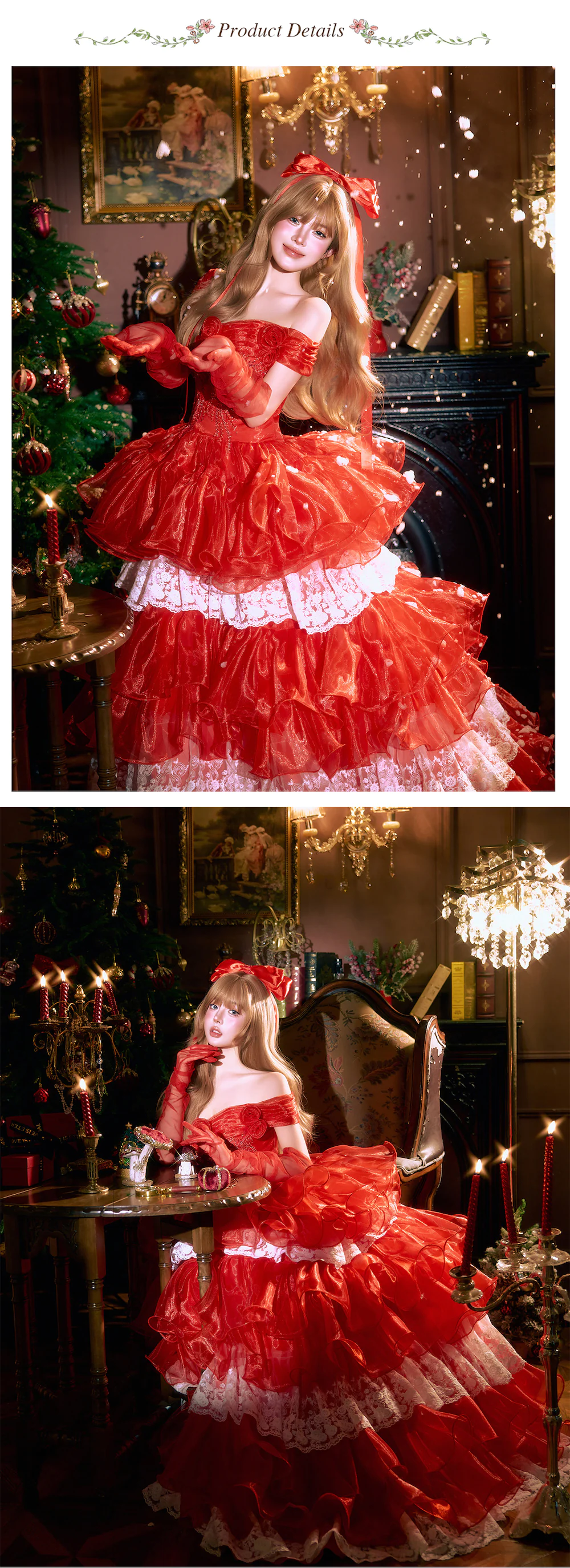 Beautiful-Vintage-Bright-Red-Tiered-Skirt-Lace-Trim-Flowy-Prom-Party-Long-Dress08