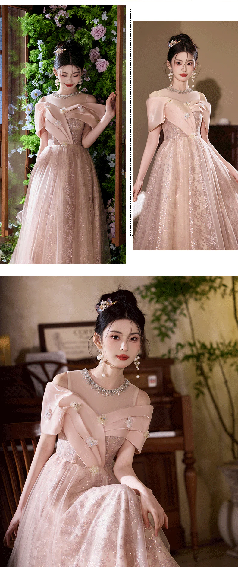 Champagne-Pink-Off-Shoulder-Floral-Tulle-Ball-Gown-Formal-Evening-Dress10