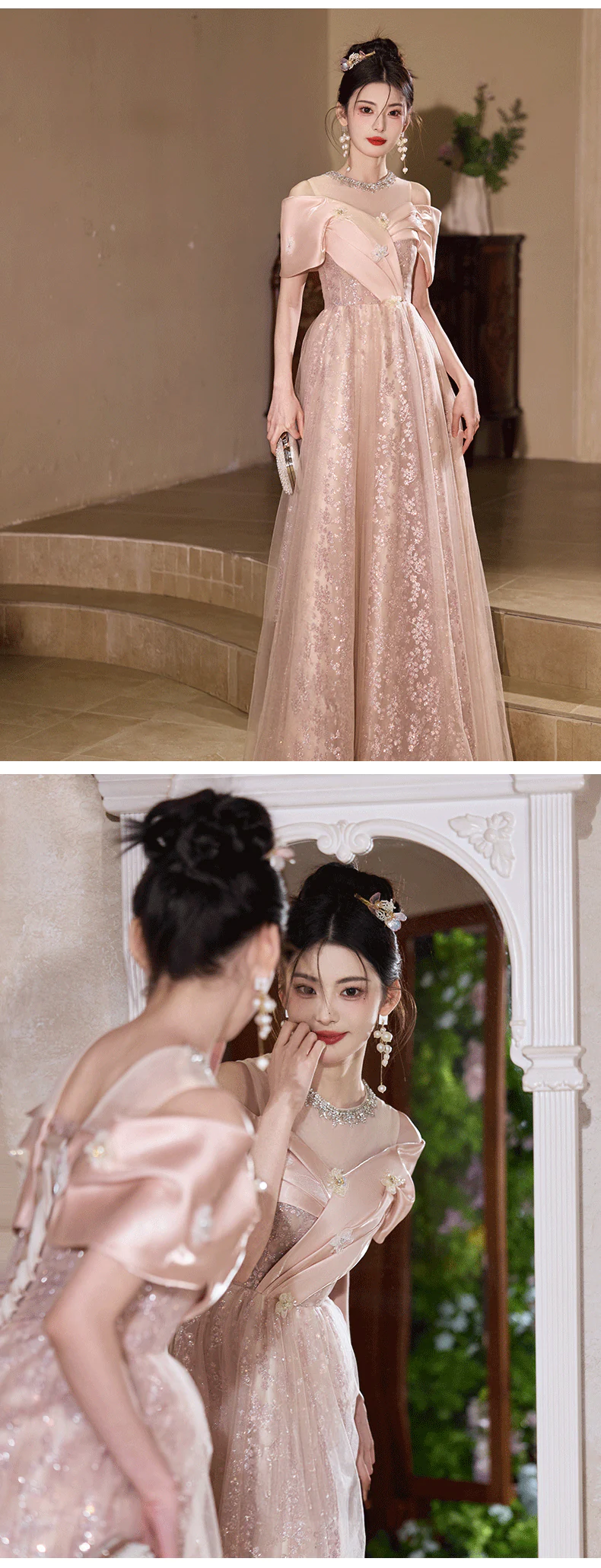 Champagne-Pink-Off-Shoulder-Floral-Tulle-Ball-Gown-Formal-Evening-Dress15
