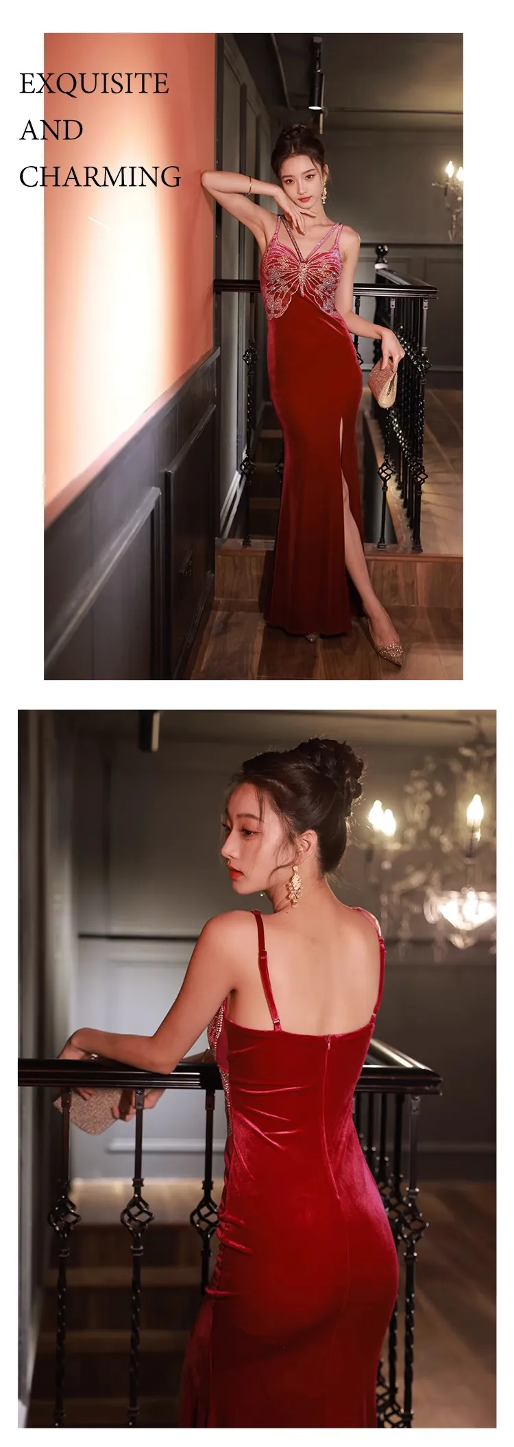 Chic-Red-Velvet-Slip-Evening-Dress-Split-Fishtail-Cocktail-Ball-Gown10