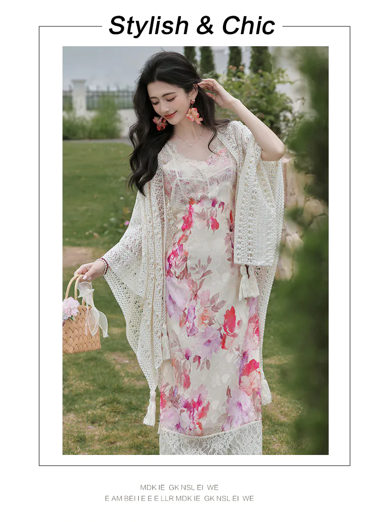 Cottagecore-Oil-Painting-Floral-Print-Slip-Dress-with-Knitted-Crochet-Shawl-Set08