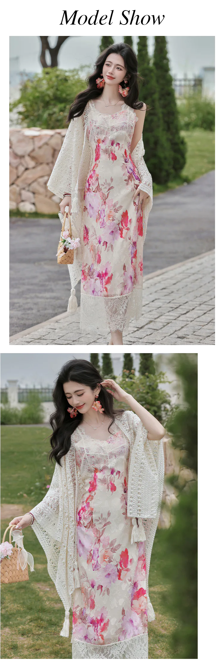 Cottagecore-Oil-Painting-Floral-Print-Slip-Dress-with-Knitted-Crochet-Shawl-Set11
