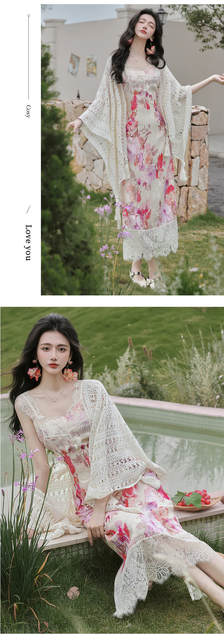 Cottagecore-Oil-Painting-Floral-Print-Slip-Dress-with-Knitted-Crochet-Shawl-Set12