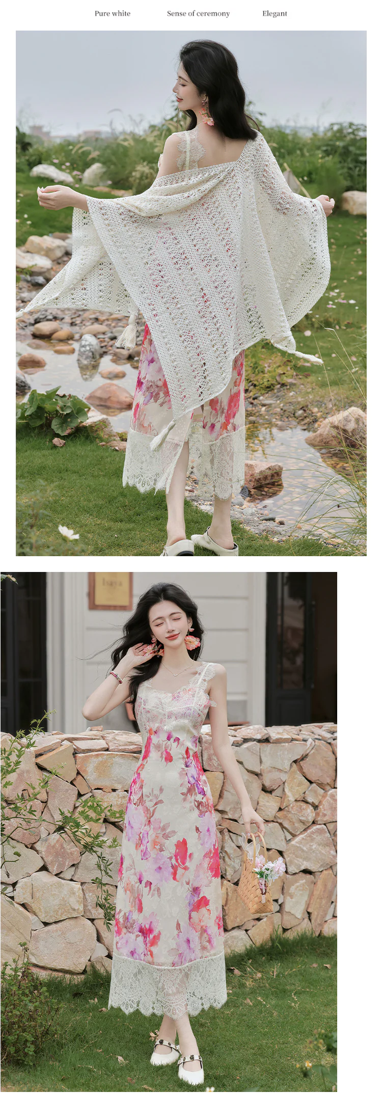 Cottagecore-Oil-Painting-Floral-Print-Slip-Dress-with-Knitted-Crochet-Shawl-Set13