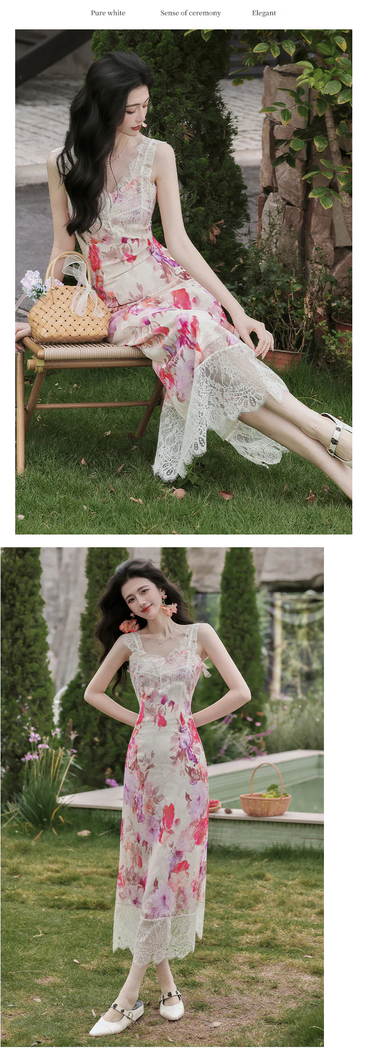 Cottagecore-Oil-Painting-Floral-Print-Slip-Dress-with-Knitted-Crochet-Shawl-Set15
