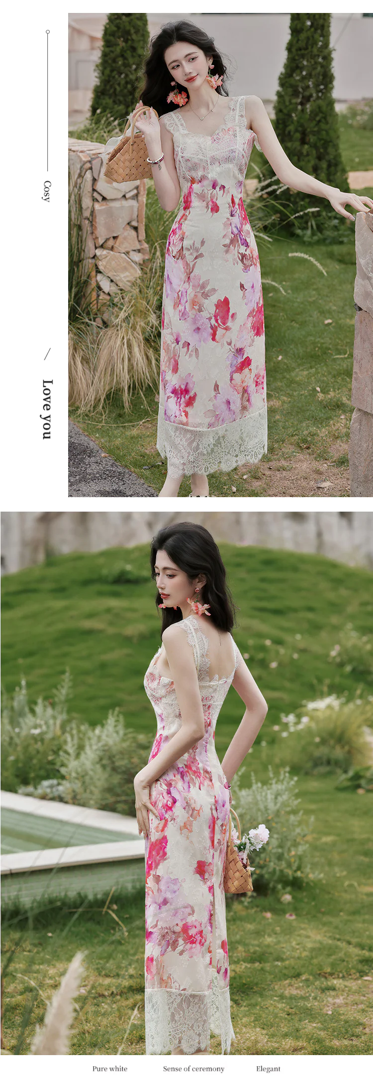 Cottagecore-Oil-Painting-Floral-Print-Slip-Dress-with-Knitted-Crochet-Shawl-Set16