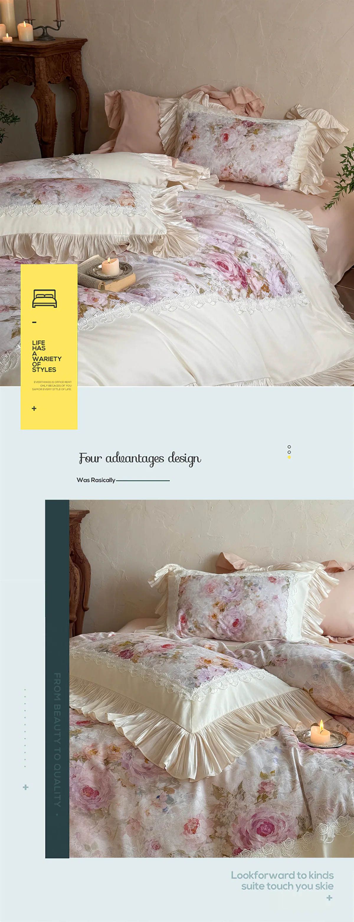 Court-Style-100-Cotton-Rose-Garden-Lace-Ruffle-Hem-Floral-Bedding-Set10