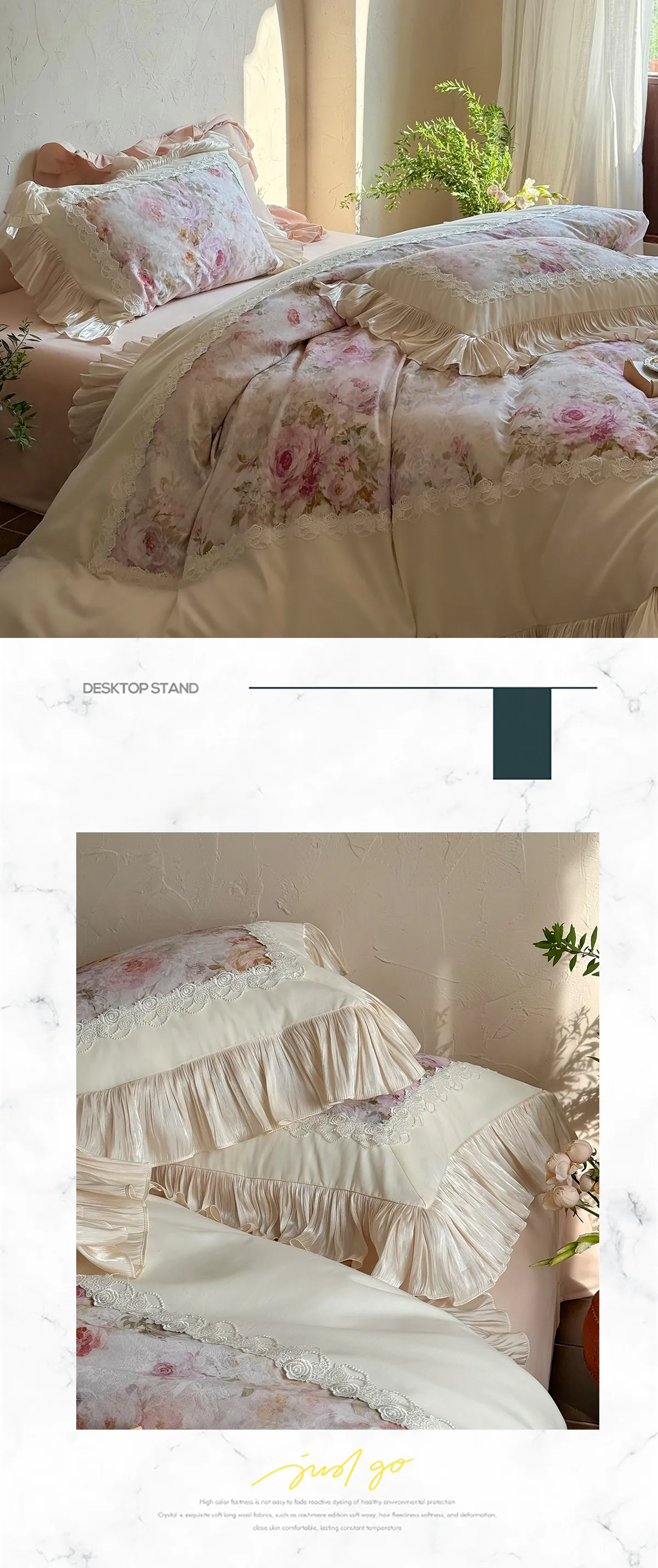 Court-Style-100-Cotton-Rose-Garden-Lace-Ruffle-Hem-Floral-Bedding-Set12