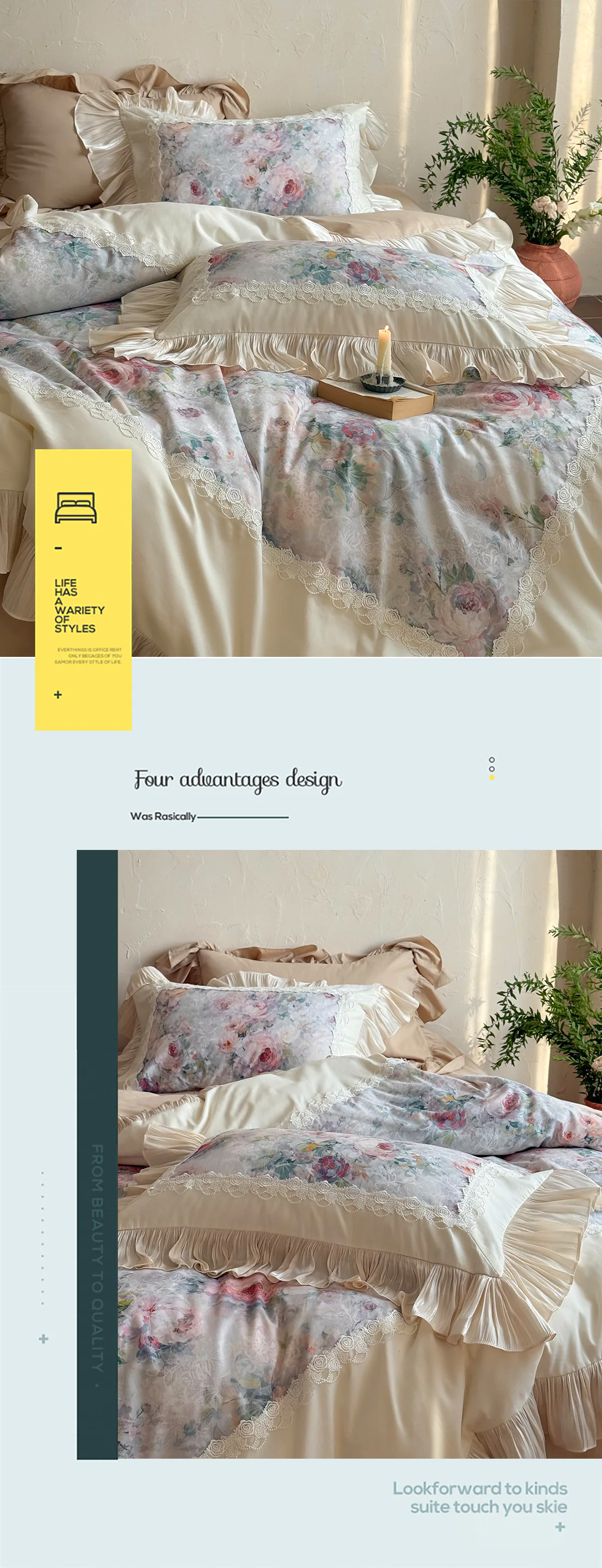Court-Style-100-Cotton-Rose-Garden-Lace-Ruffle-Hem-Floral-Bedding-Set15