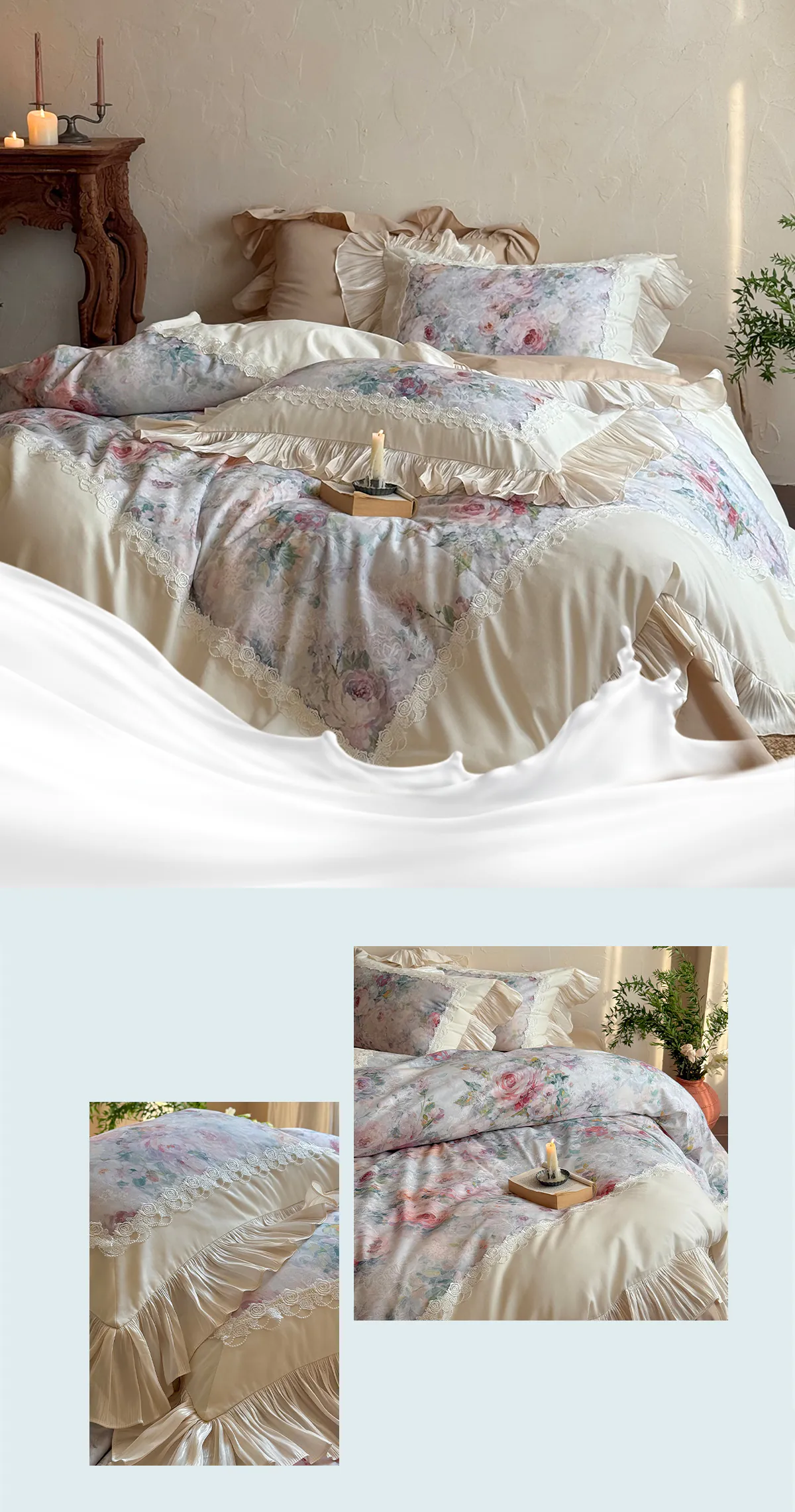 Court-Style-100-Cotton-Rose-Garden-Lace-Ruffle-Hem-Floral-Bedding-Set16